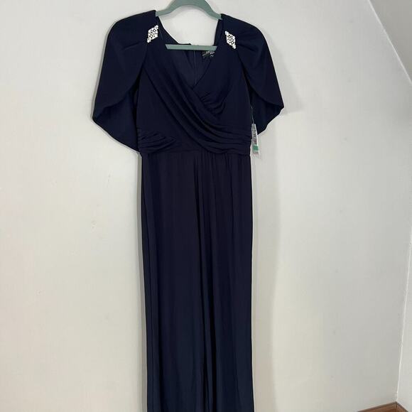 NWT RM Richards Evening Jumpsuit Navy Blue Formal Wedding Guest 10P Cape Romper - Picture 4 of 9